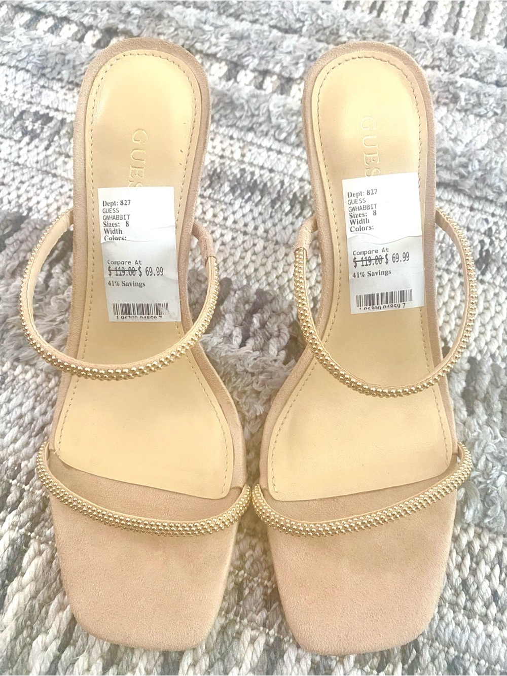 GUESS Nude Gold Jeweled GW Habbit Slide Heel NWT 8 - Picture 3 of 9